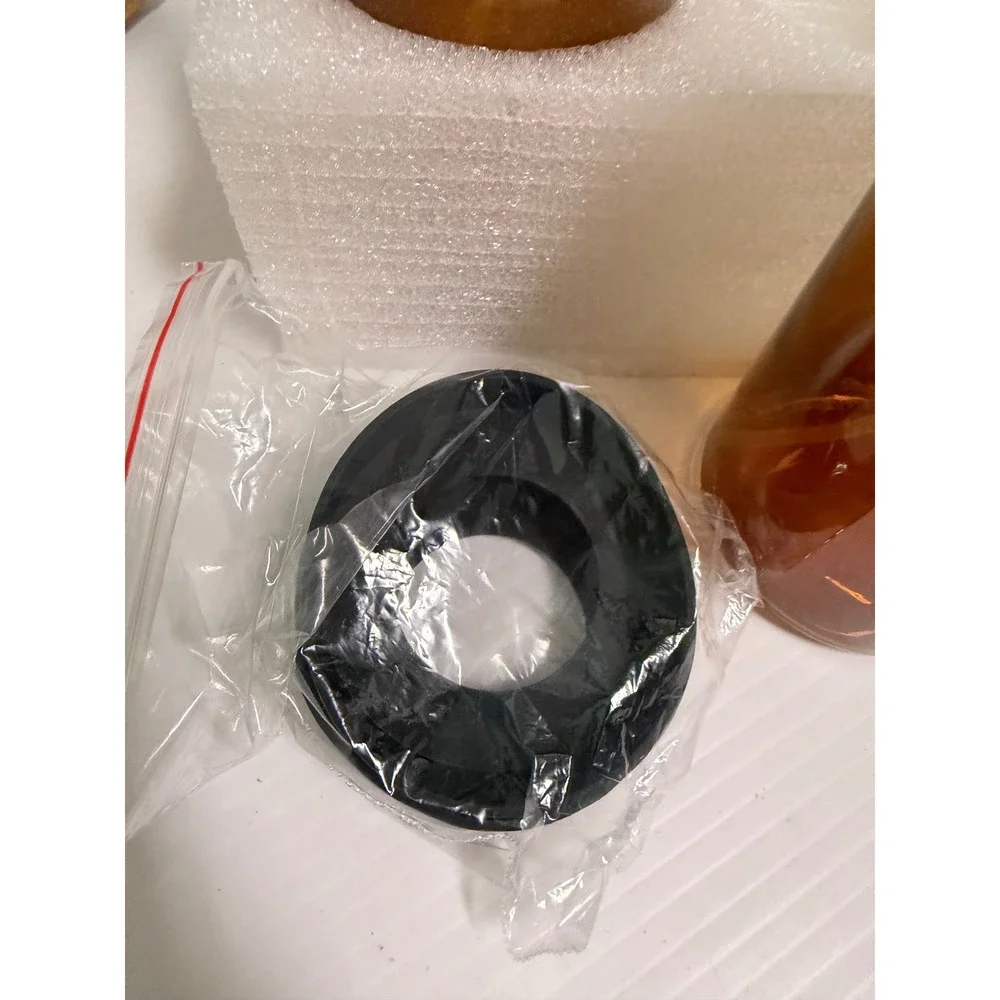 Amber Glass Soap Dispenser Set Matte Black Pump Refillable Bottles 2pc
